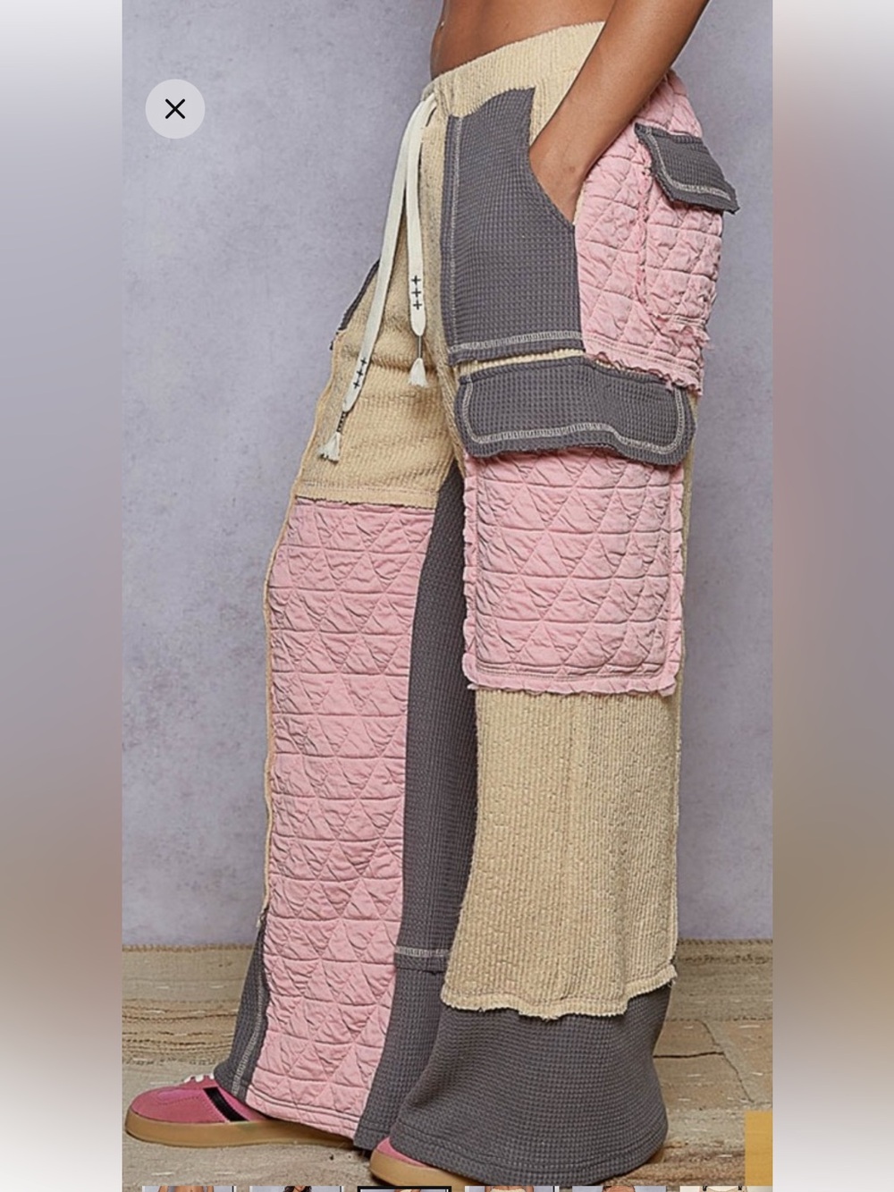 POL Mixed Media Patchwork Wide-Leg Cargo Pants - Picture 4 of 12